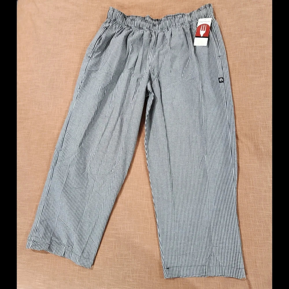 CHEF WORKS Chef Pants Mens Size 4XL Black/White Gingham Check NWT